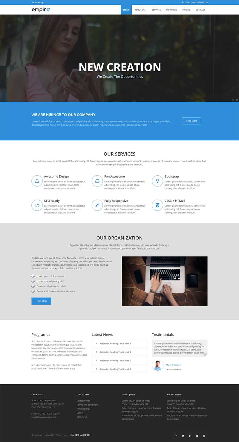 蓝色风格商业项目展示响应式bootstrap网站模板